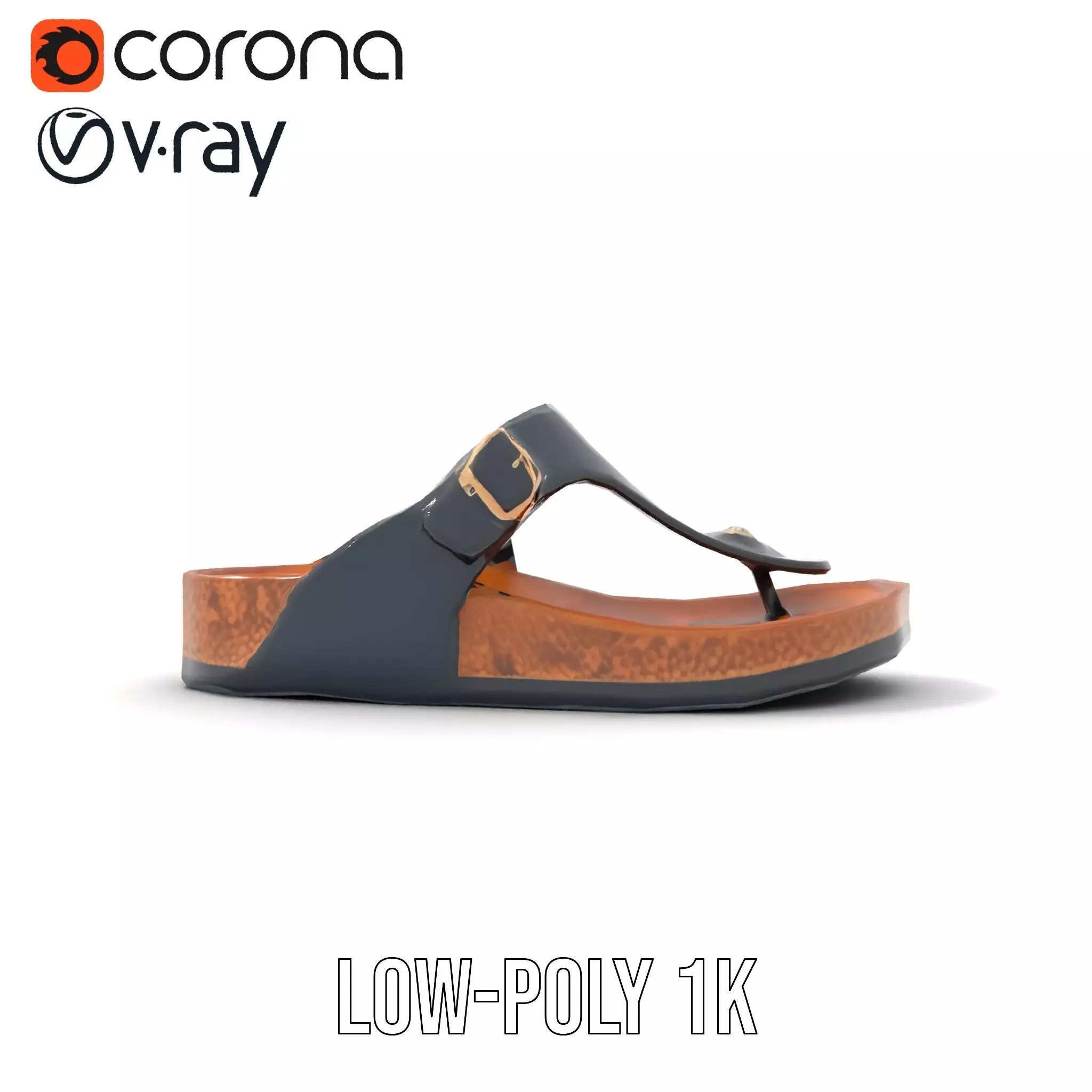 Navy Cork Sandal model pack Low-poly 3D model_9