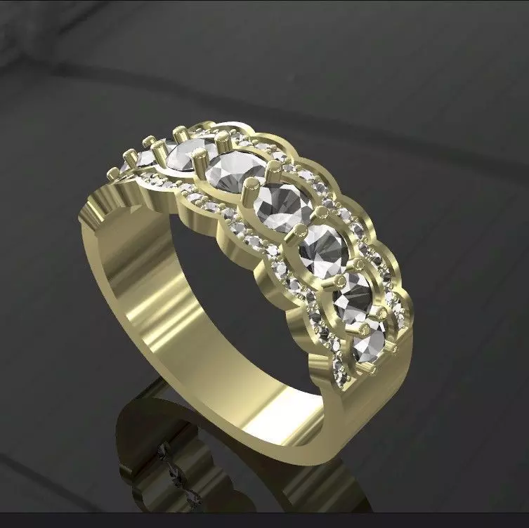 Classic Multi Stone Diamond Ring 3D print model_0