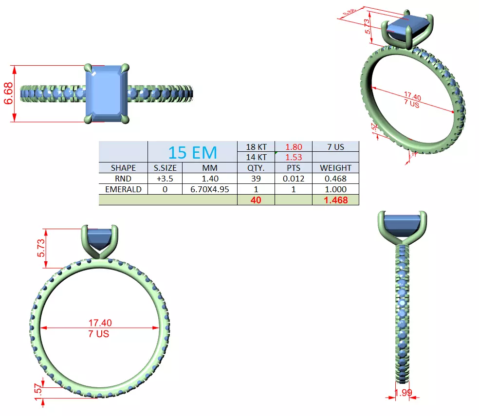 1CT Emerald Diamond Round Cut Pave Band Ring 3DM STL Video 3D print model_15