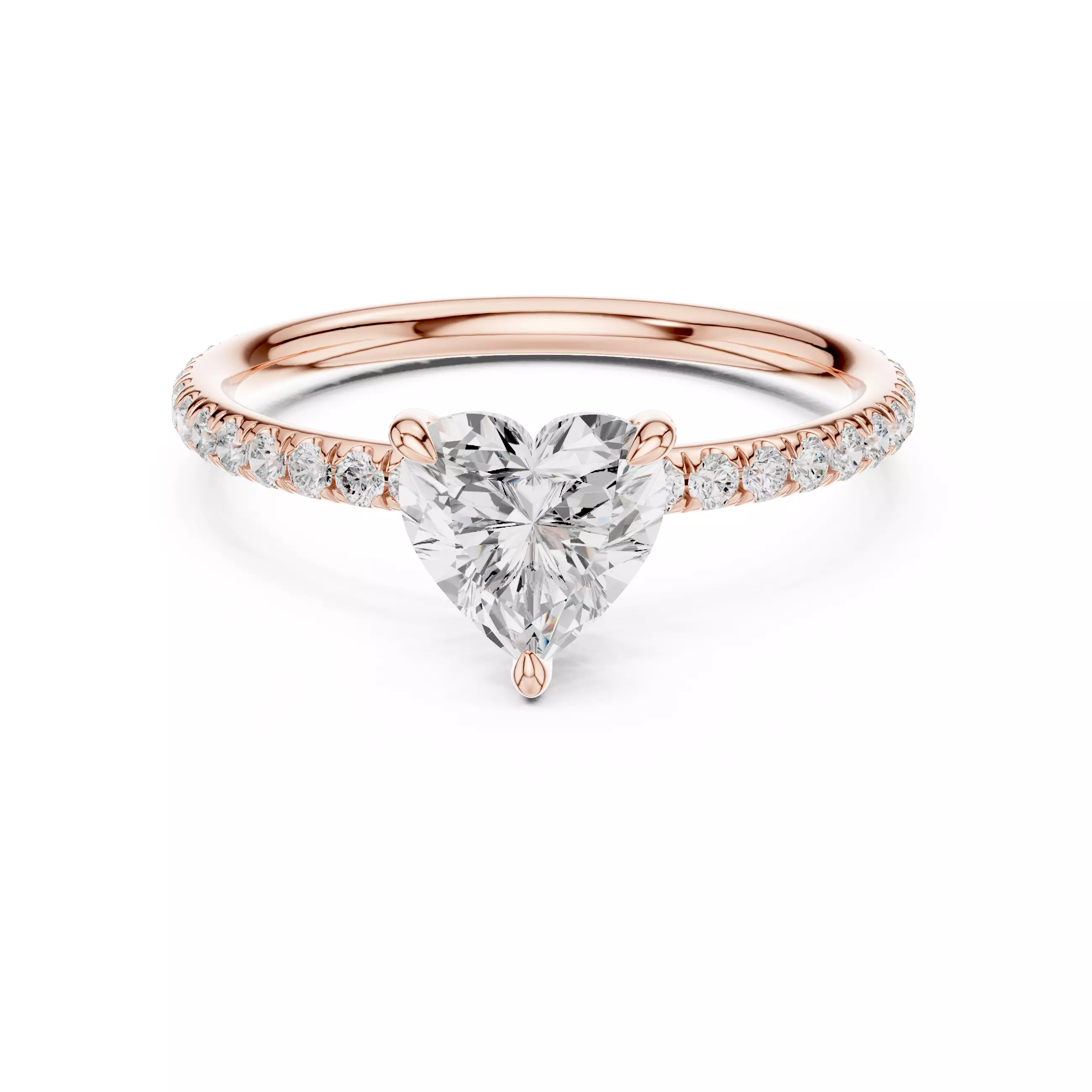 1CT Heart Cut Diamond Round  Pave Shank Wedding Ring File Video 3D print model_0