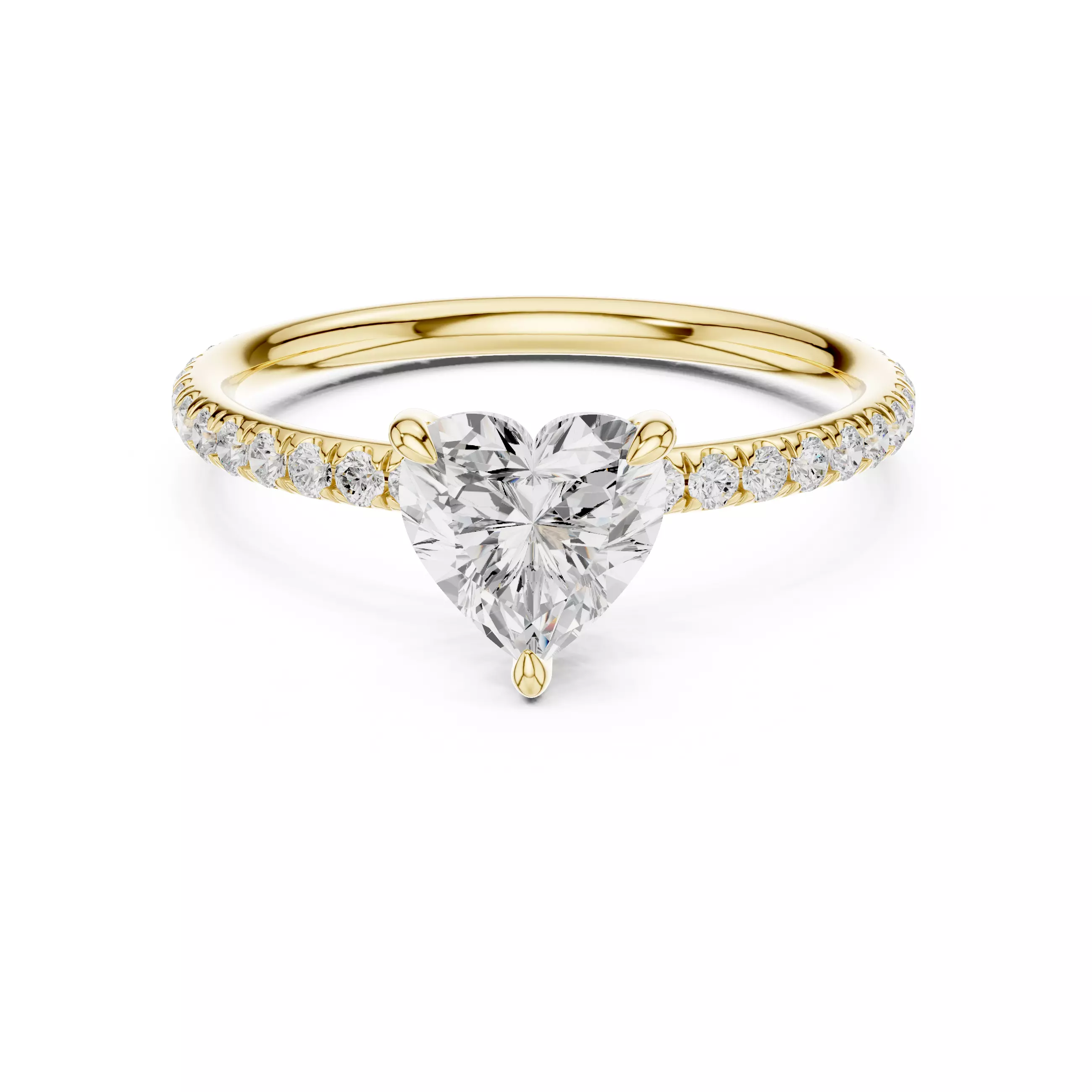 1CT Heart Cut Diamond Round  Pave Shank Wedding Ring File Video 3D print model_1