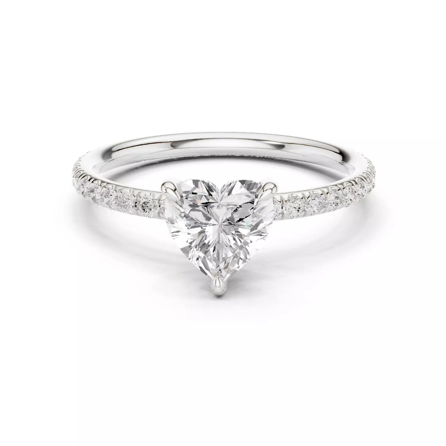 1CT Heart Cut Diamond Round  Pave Shank Wedding Ring File Video 3D print model_14