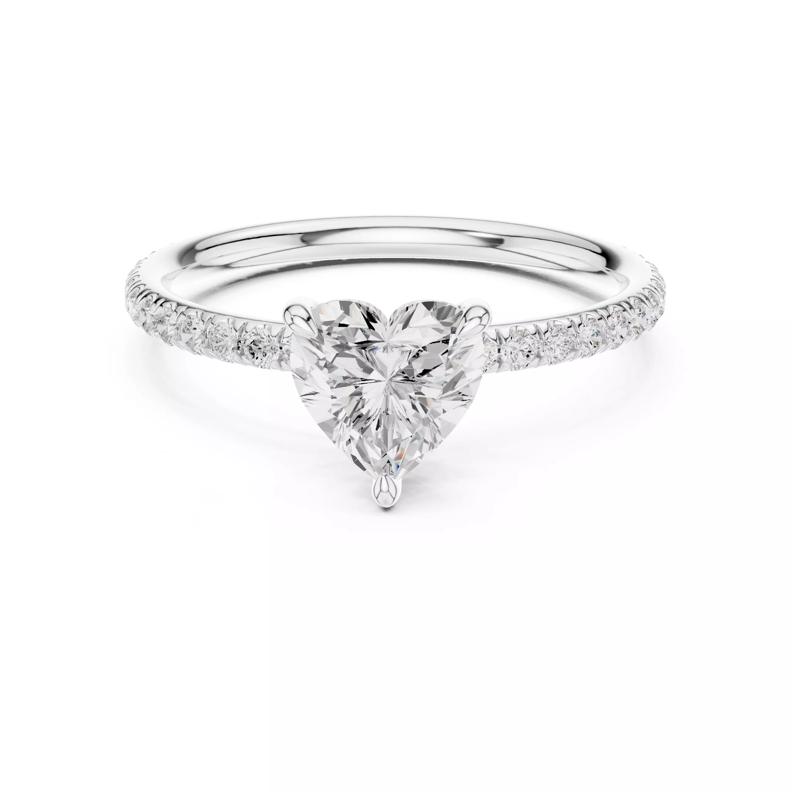 1CT Heart Cut Diamond Round  Pave Shank Wedding Ring File Video 3D print model_2