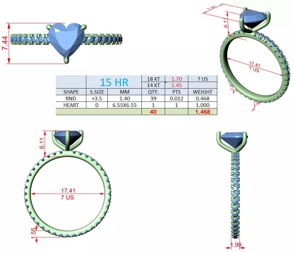 1CT Heart Cut Diamond Round  Pave Shank Wedding Ring File Video 3D print model_15