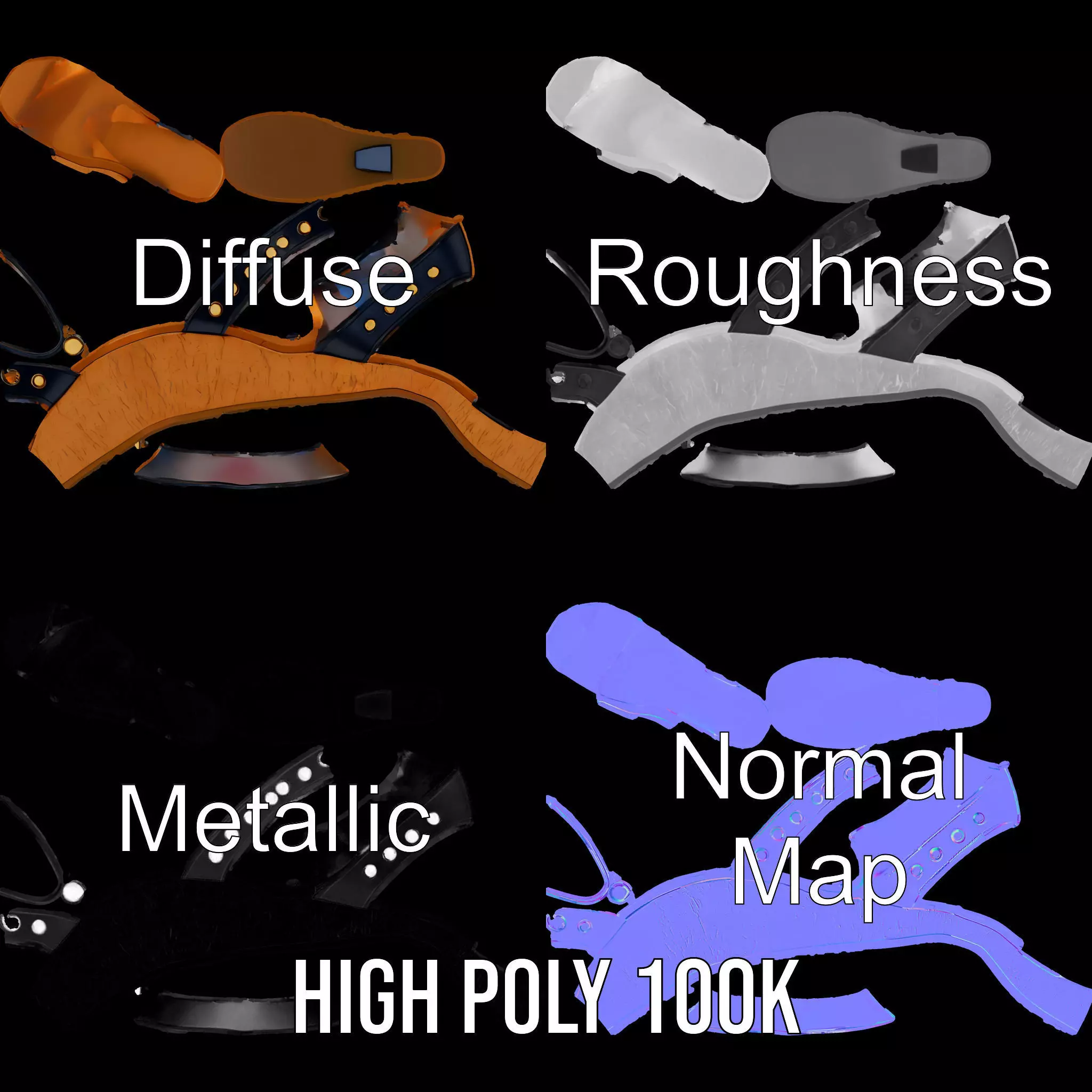 Studded Wedge Sandal model pack Low-poly 3D model_3