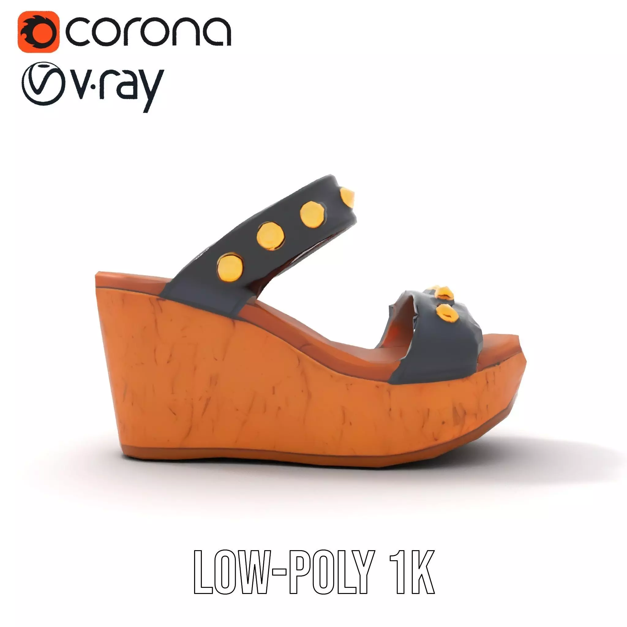 Studded Wedge Sandal model pack Low-poly 3D model_22