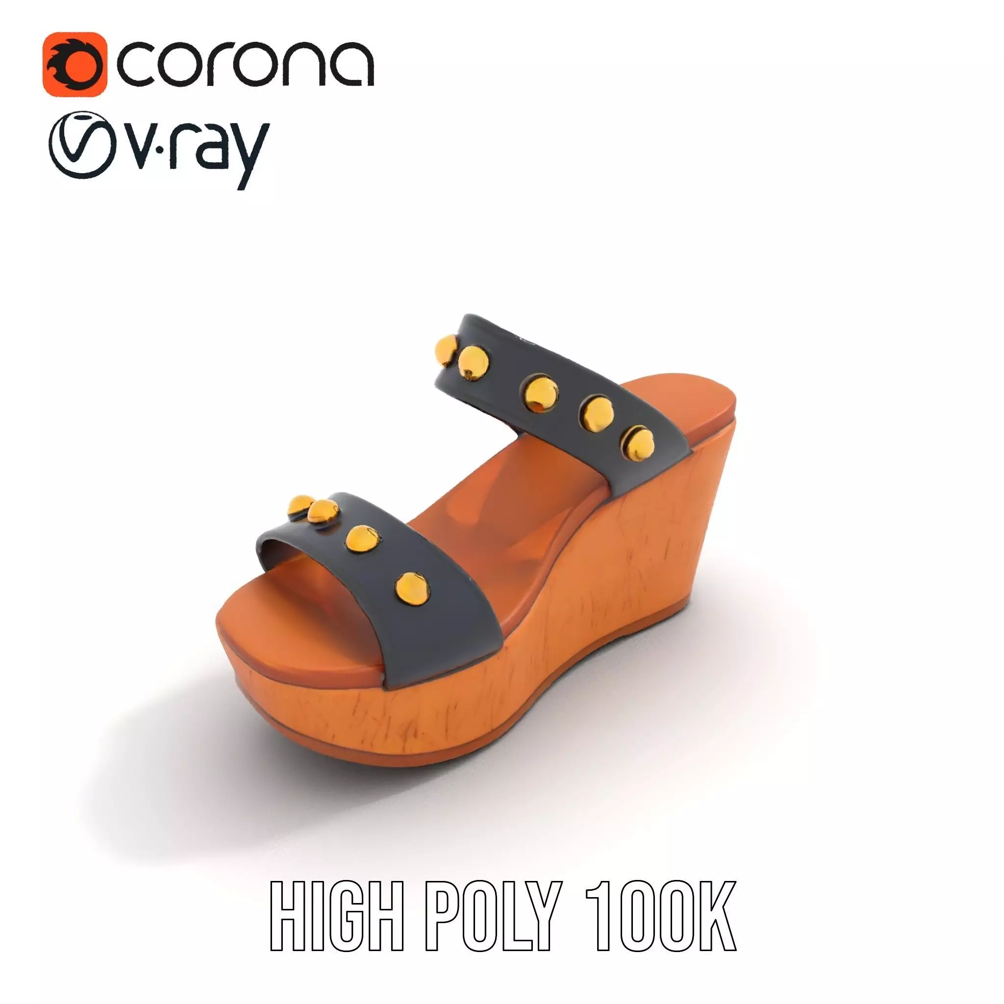 Studded Wedge Sandal model pack Low-poly 3D model_15
