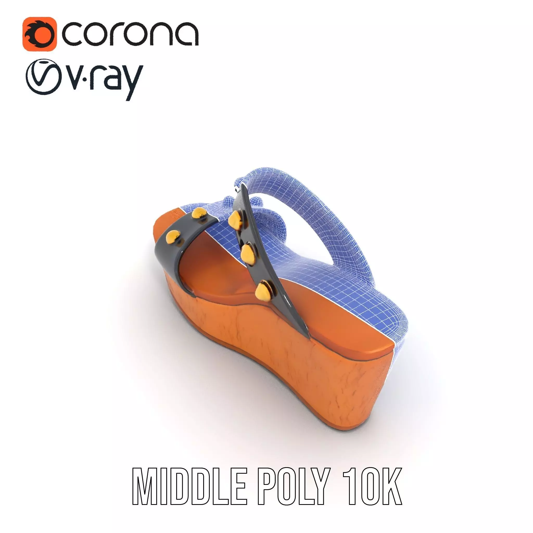 Studded Wedge Sandal model pack Low-poly 3D model_16