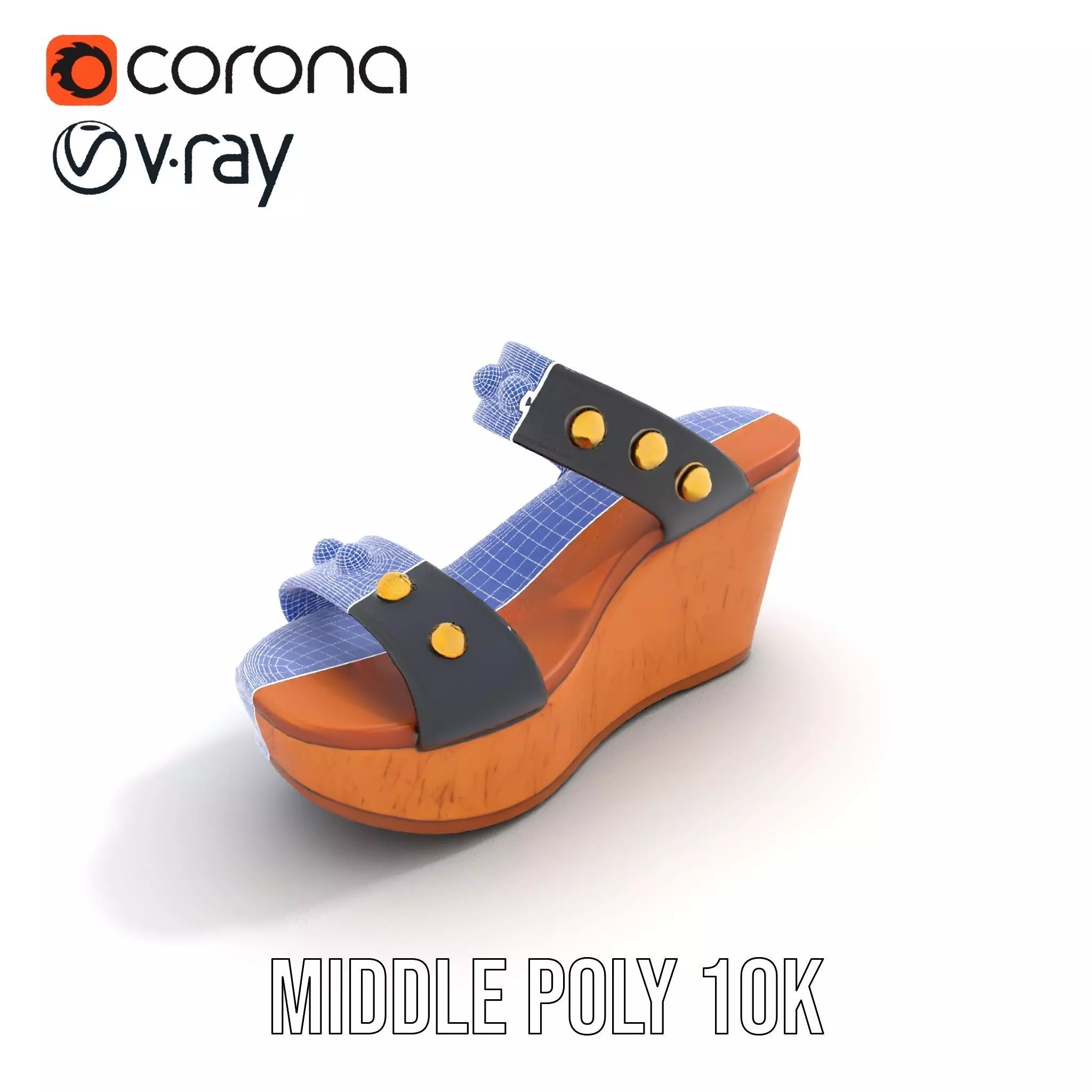 Studded Wedge Sandal model pack Low-poly 3D model_24