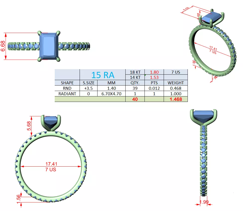 1CT Radiant Cut Dainty Diamond Engagement Ring 3DM STL Video 3D print model_15