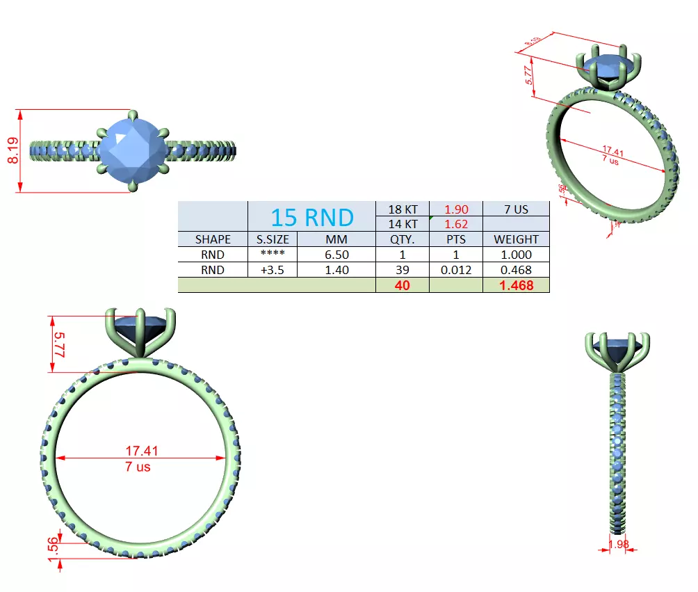 1CT Round Cut Diamond Engagement Wedding Ring 3DM STL Video 3D print model_15