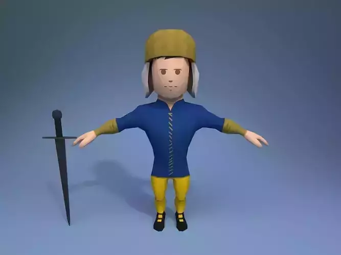 Medieval character volunteer soldier 1 Low-poly 3D model