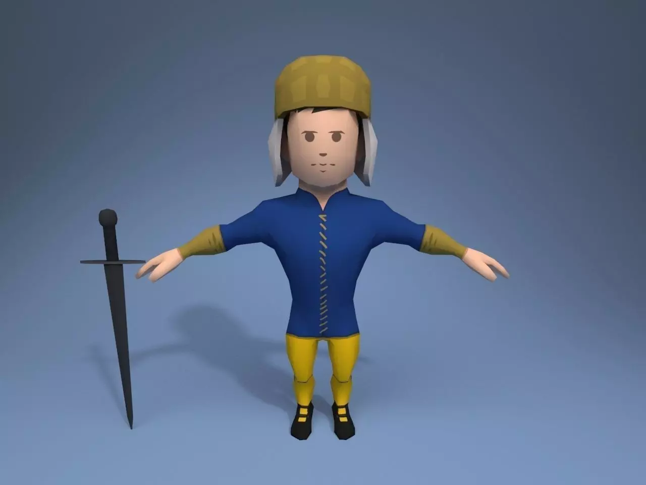 Medieval character volunteer soldier 1 Low-poly 3D model_0
