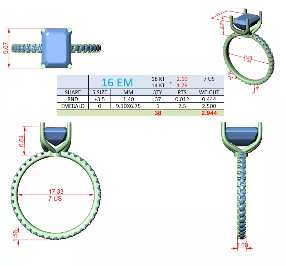 Emerald Cut Diamond Engagement Wedding Ring 3DM STL Video 3D print model_15