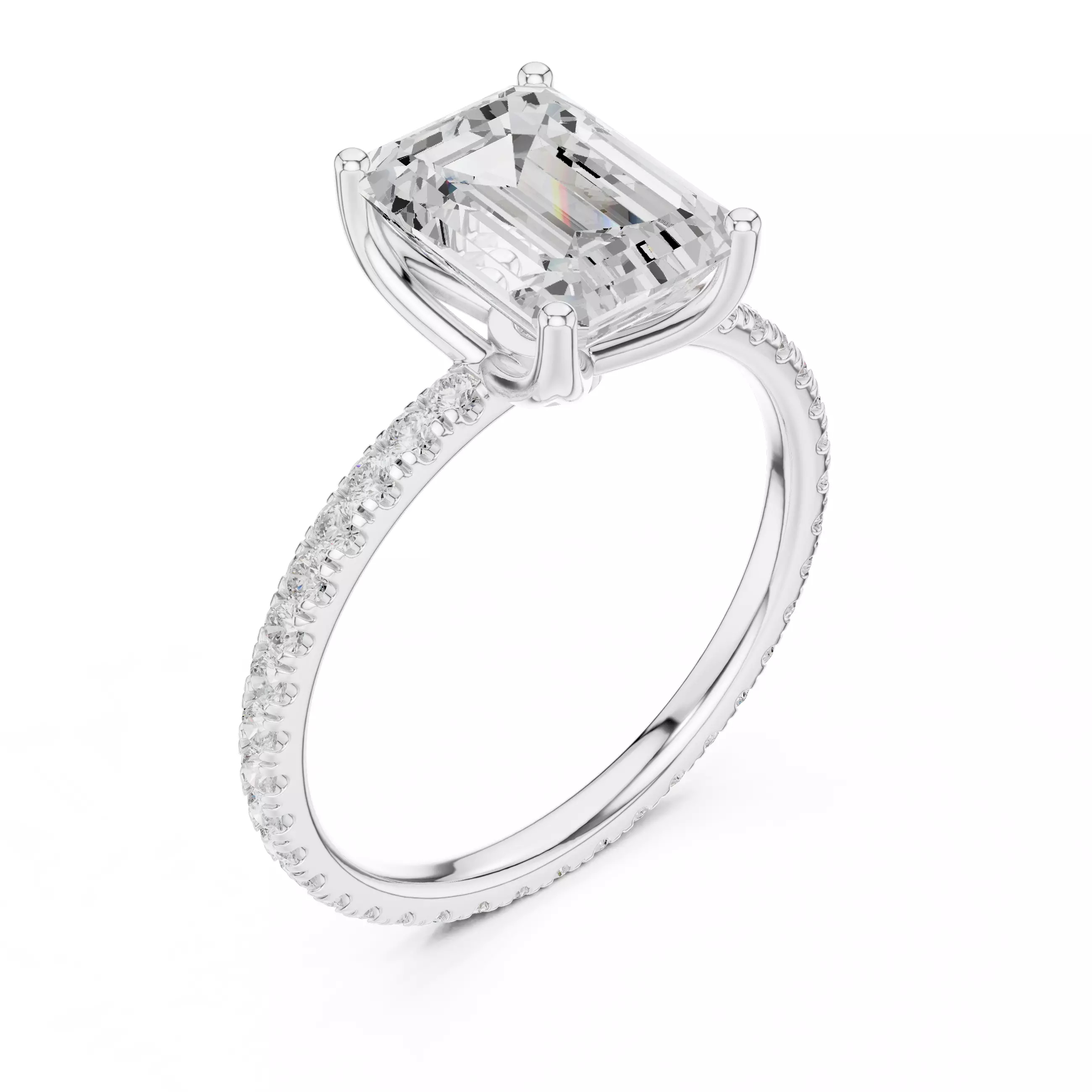 Emerald Cut Diamond Engagement Wedding Ring 3DM STL Video 3D print model_10