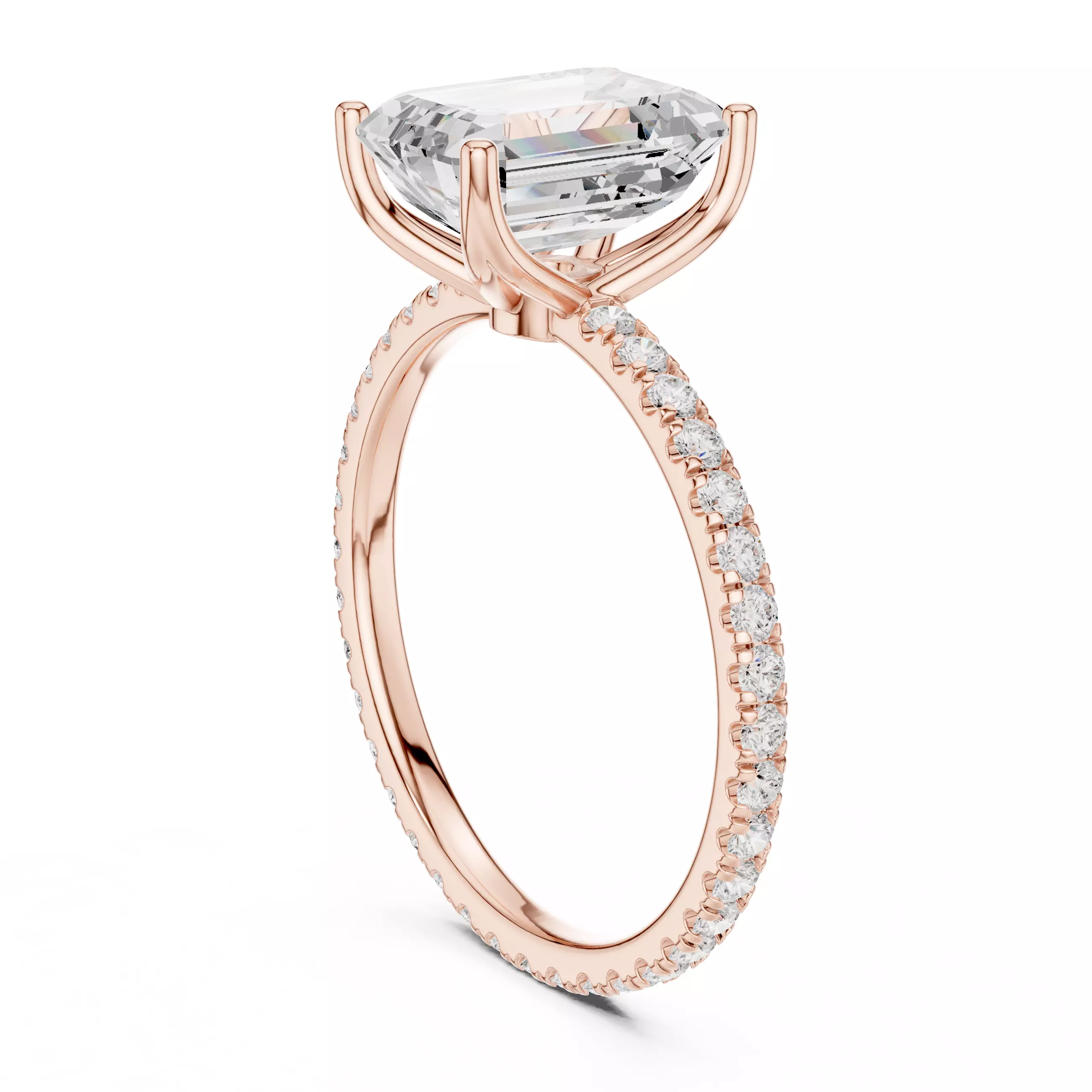 Emerald Cut Diamond Engagement Wedding Ring 3DM STL Video 3D print model_3