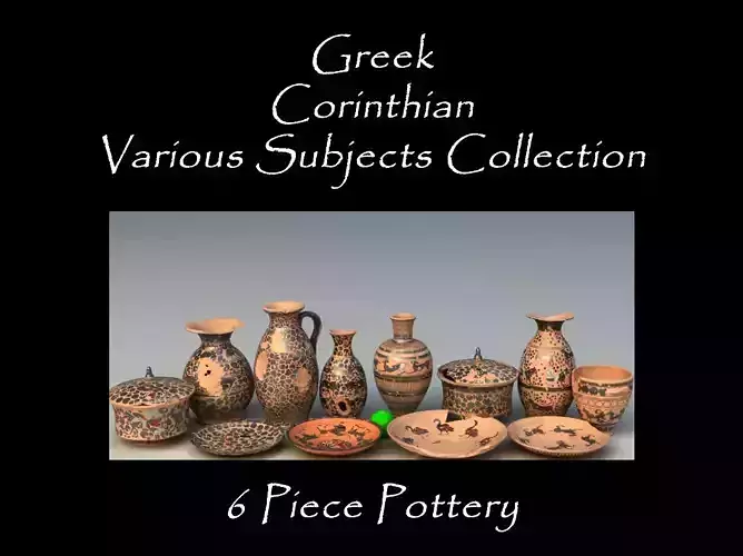 Greek Corinthian Various Subjects Col 6 Piece Pottery