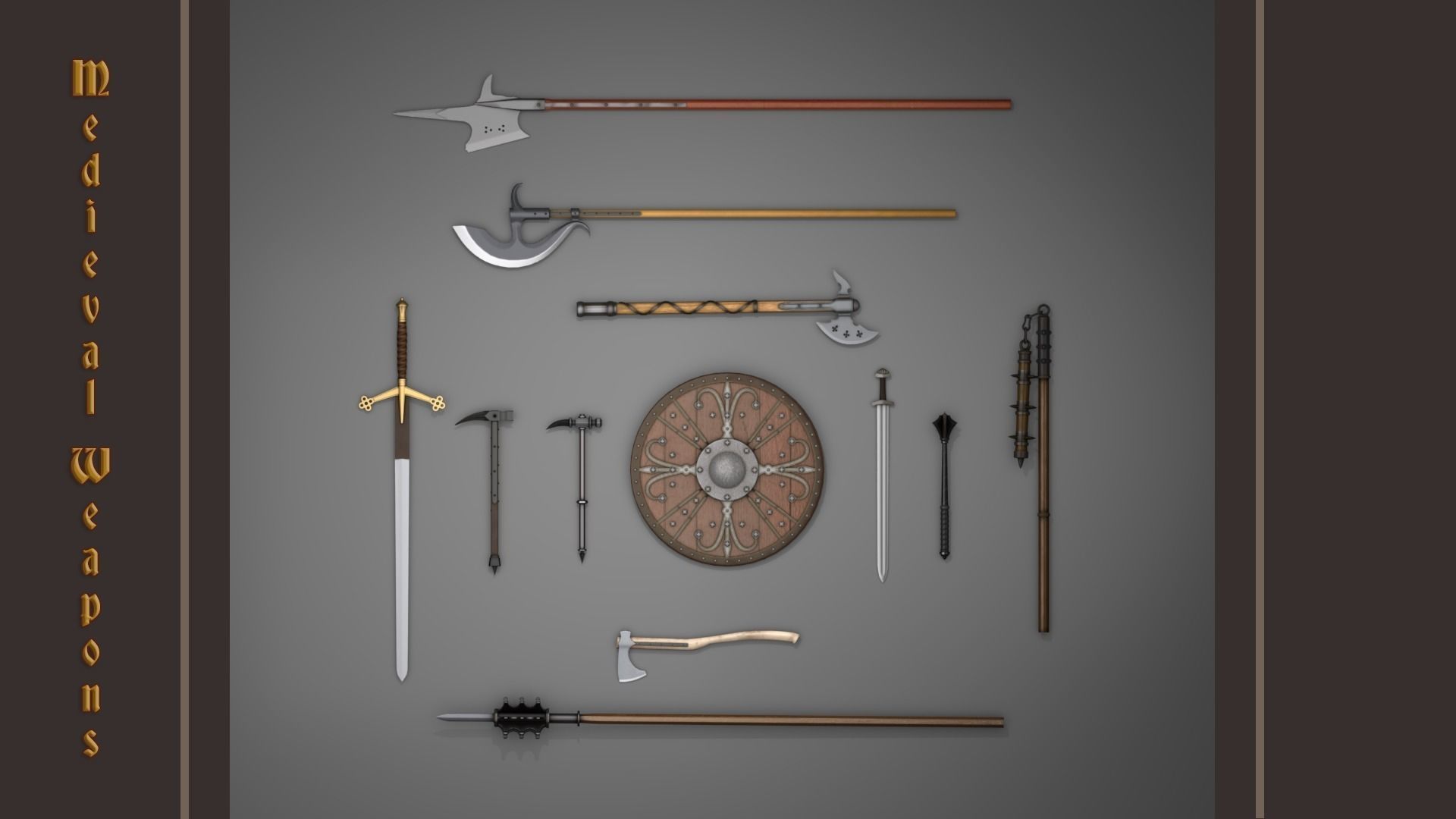 Medieval weapon pack Low-poly 3D model_0