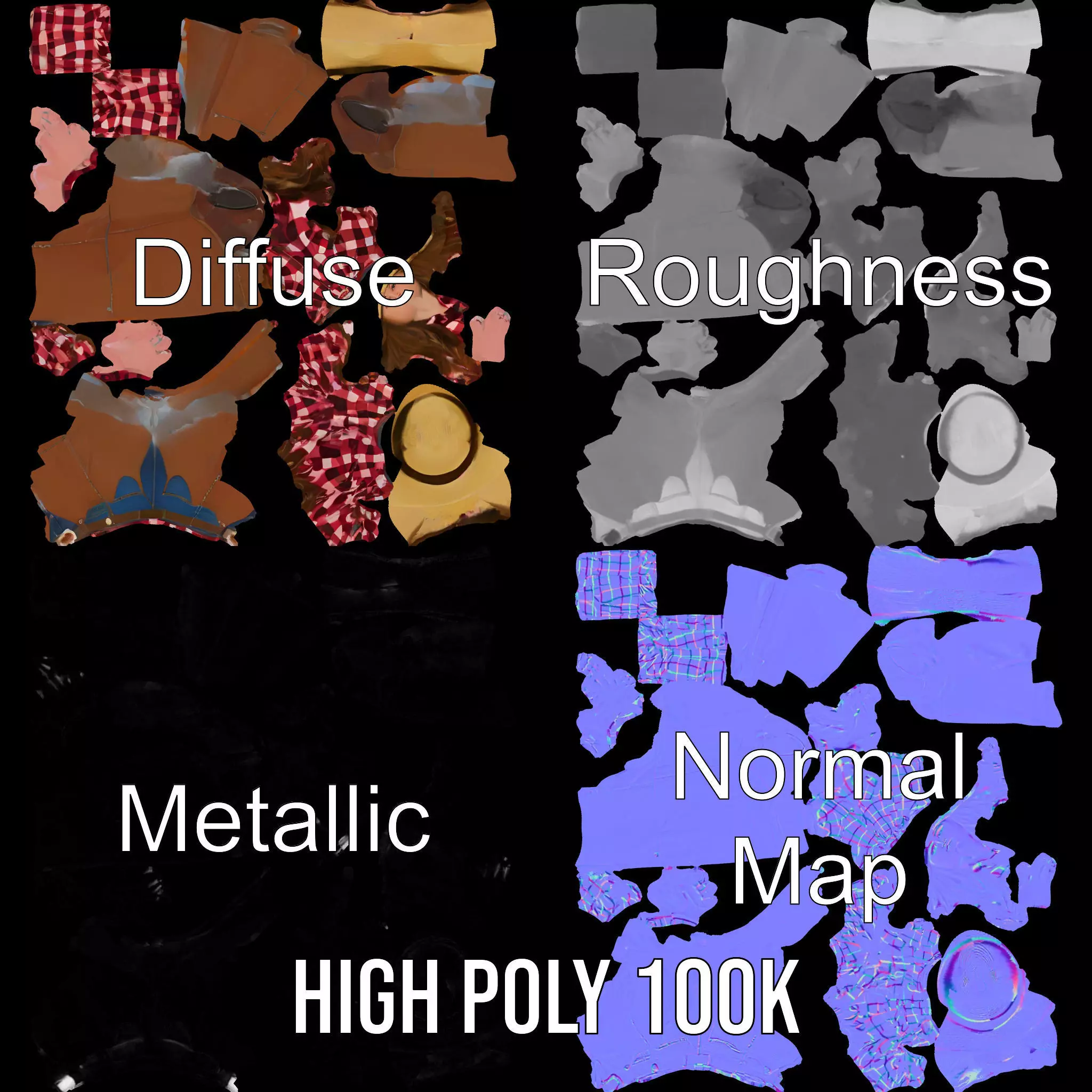 Cowgirl Plaid Shirt model pack Low-poly 3D model_3