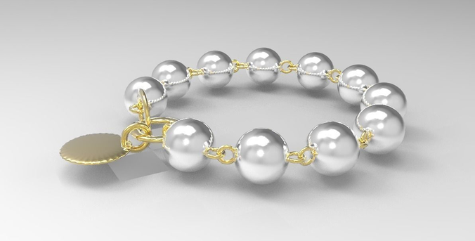 Golden Bracelet with Pearls Low-poly Low-poly 3D model