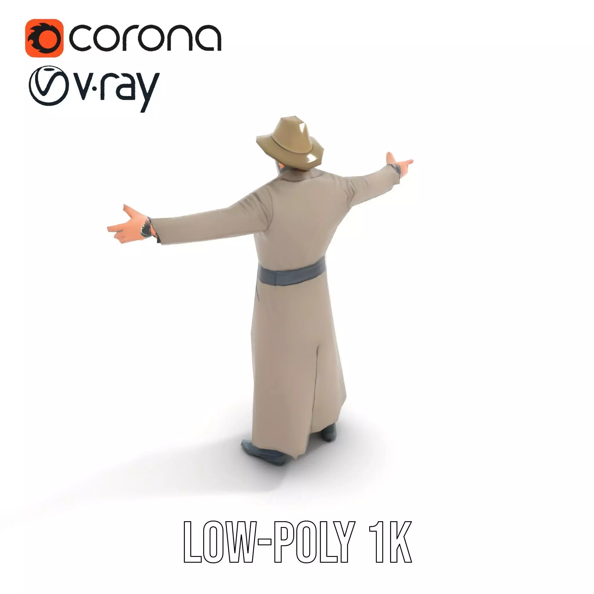 Adventurer Trench Coat model pack Low-poly 3D model_14