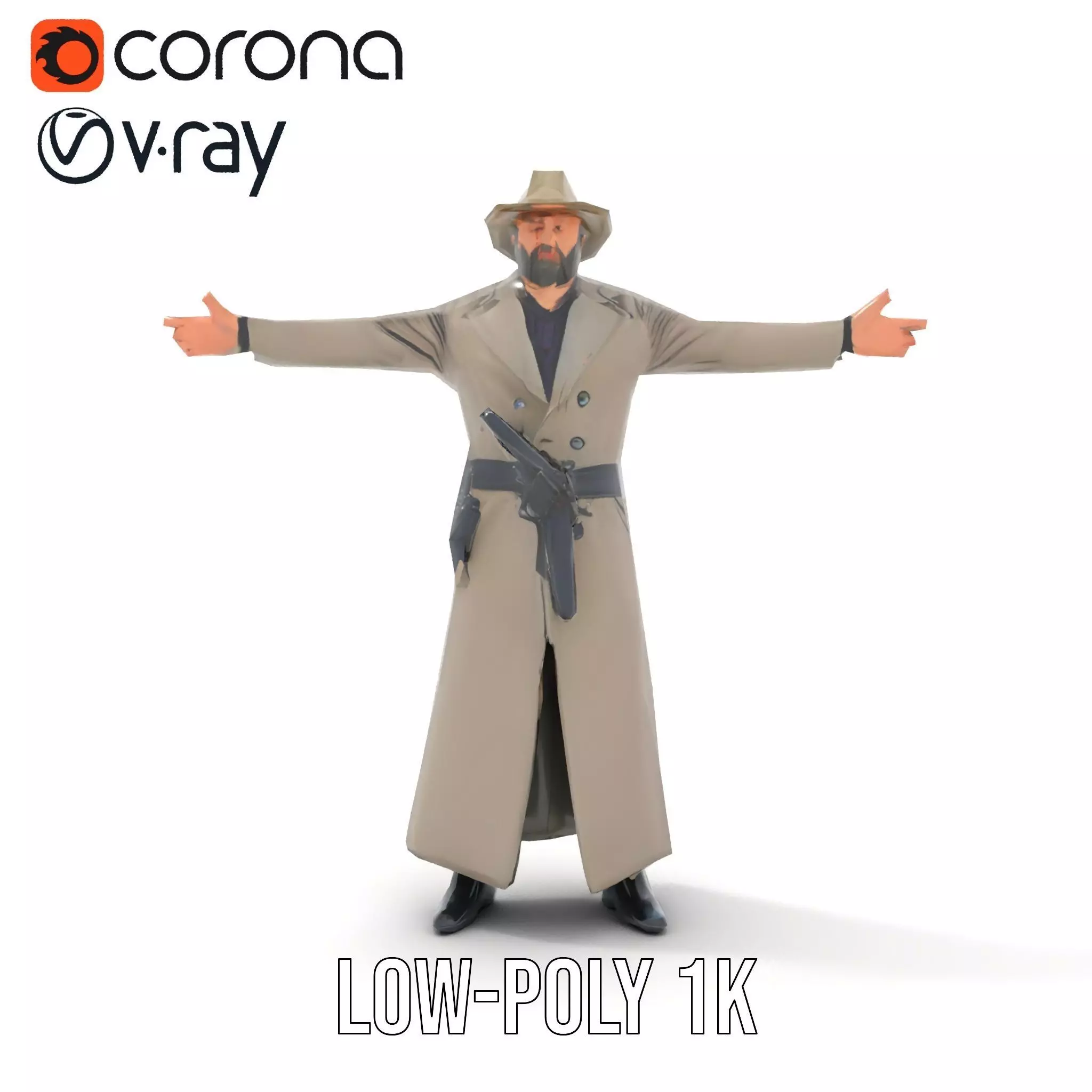 Adventurer Trench Coat model pack Low-poly 3D model_12