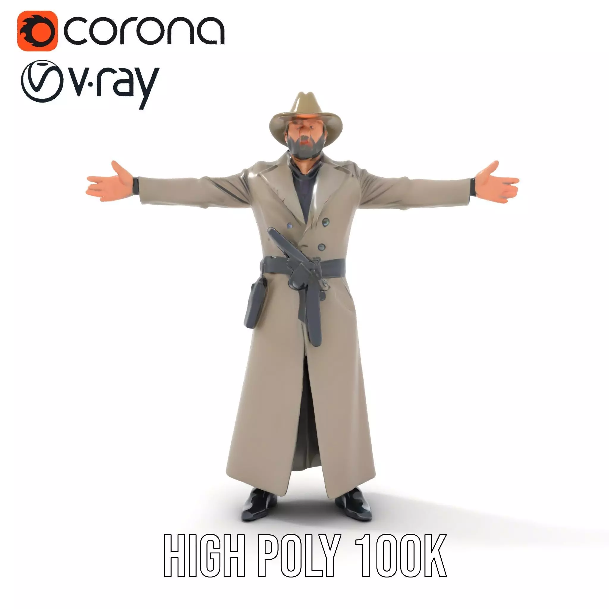 Adventurer Trench Coat model pack Low-poly 3D model_17