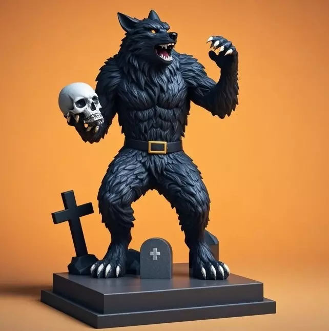 2217 COLORFUL Werewolf Howling With Skull 3D Model magic 3D print model_5