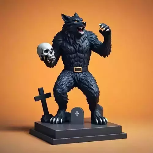 2217  COLORFUL Werewolf Howling  With Skull 3D Model   magic