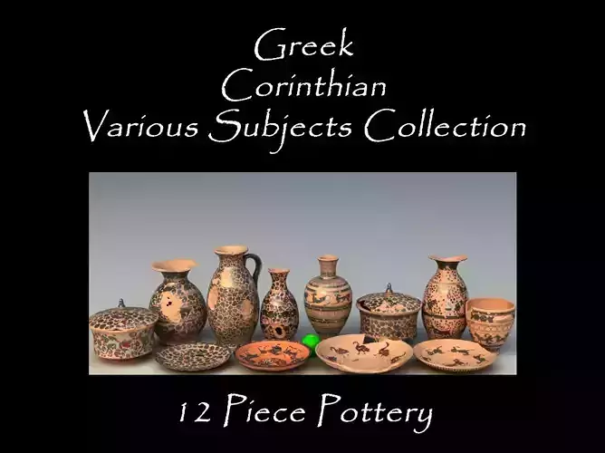Greek Corinthian Various Subjects Col 12 Piece Pottery
