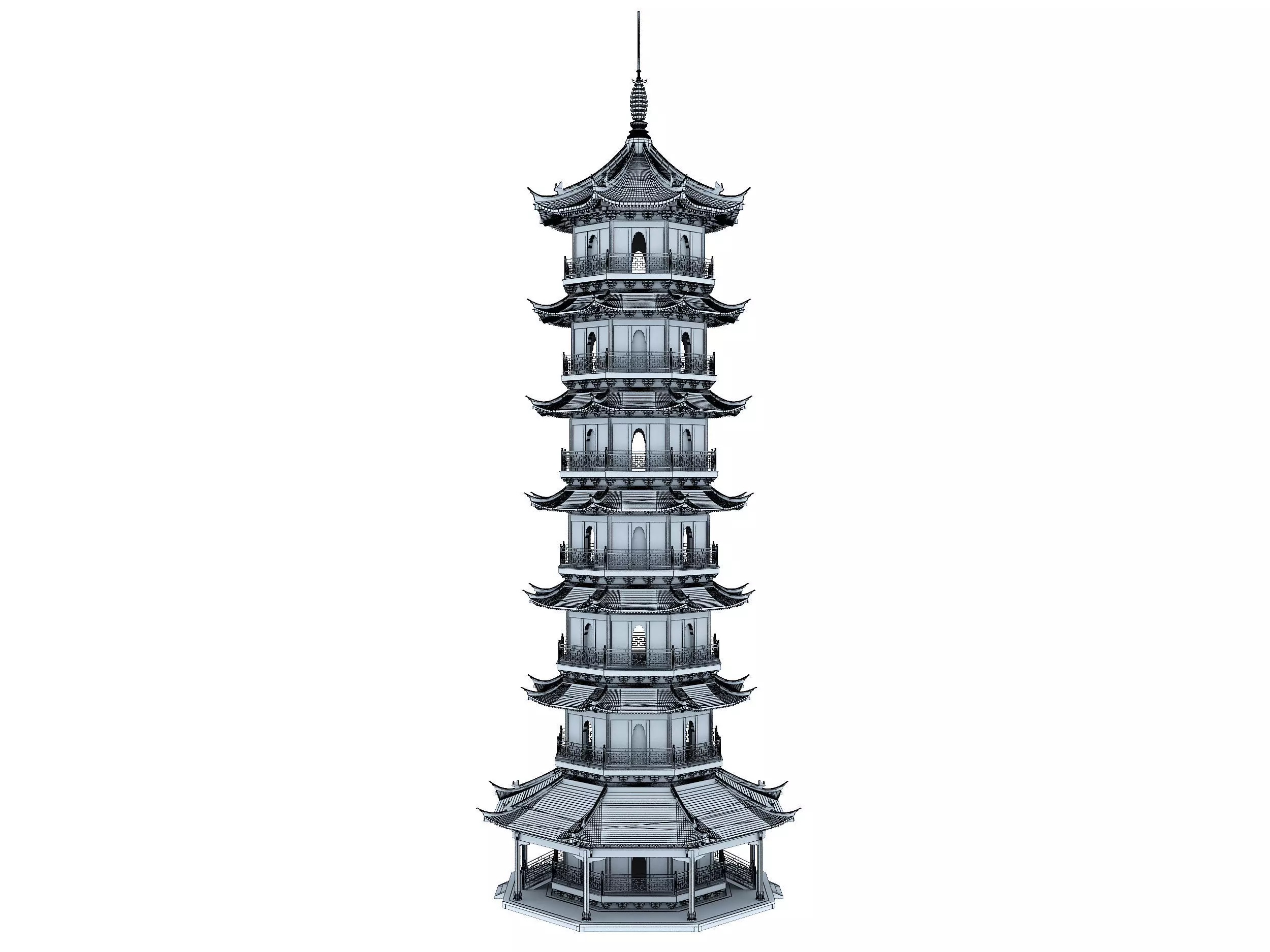 Chinese tower  Low-poly 3D model_7