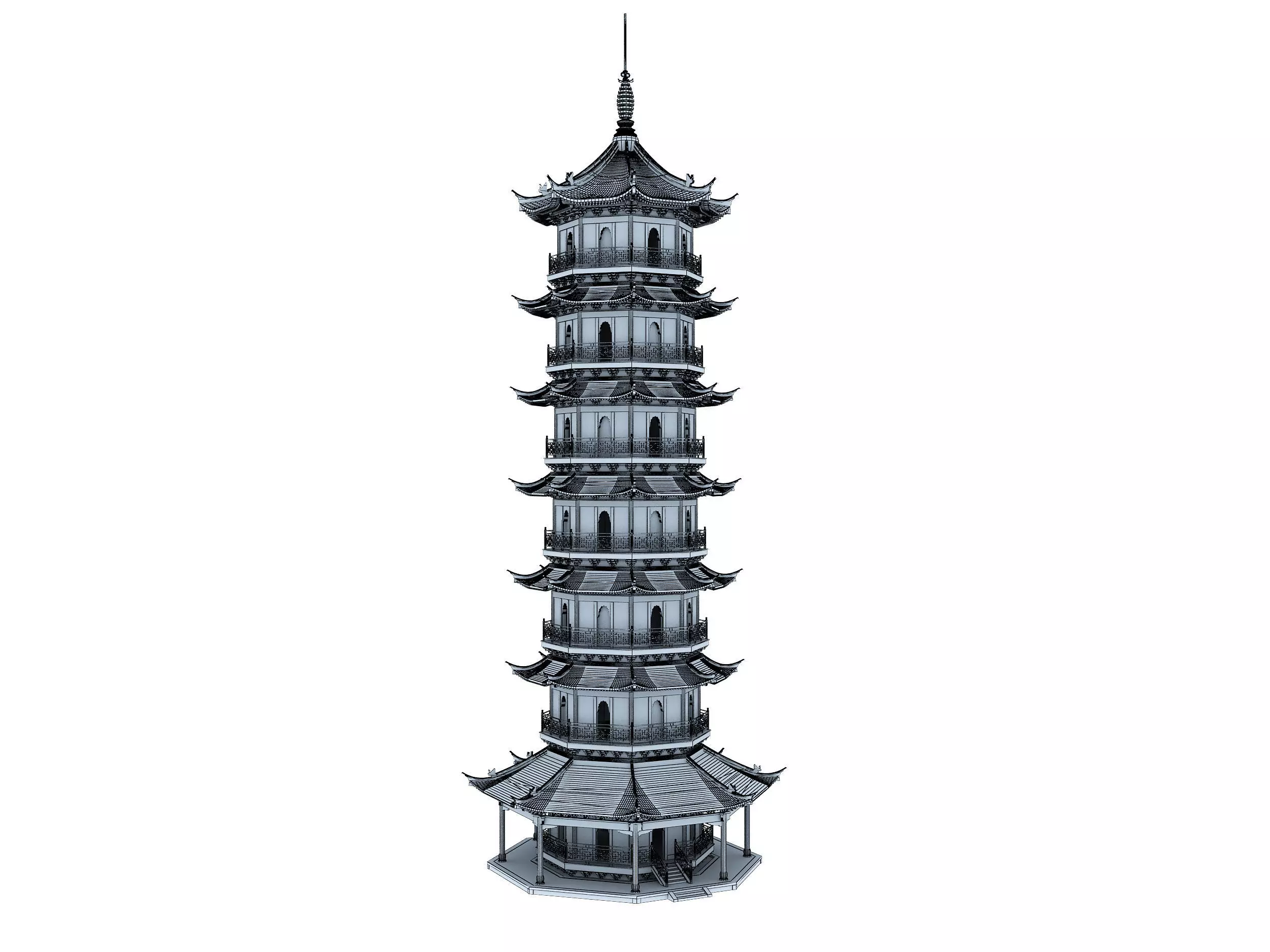 Chinese tower  Low-poly 3D model_11