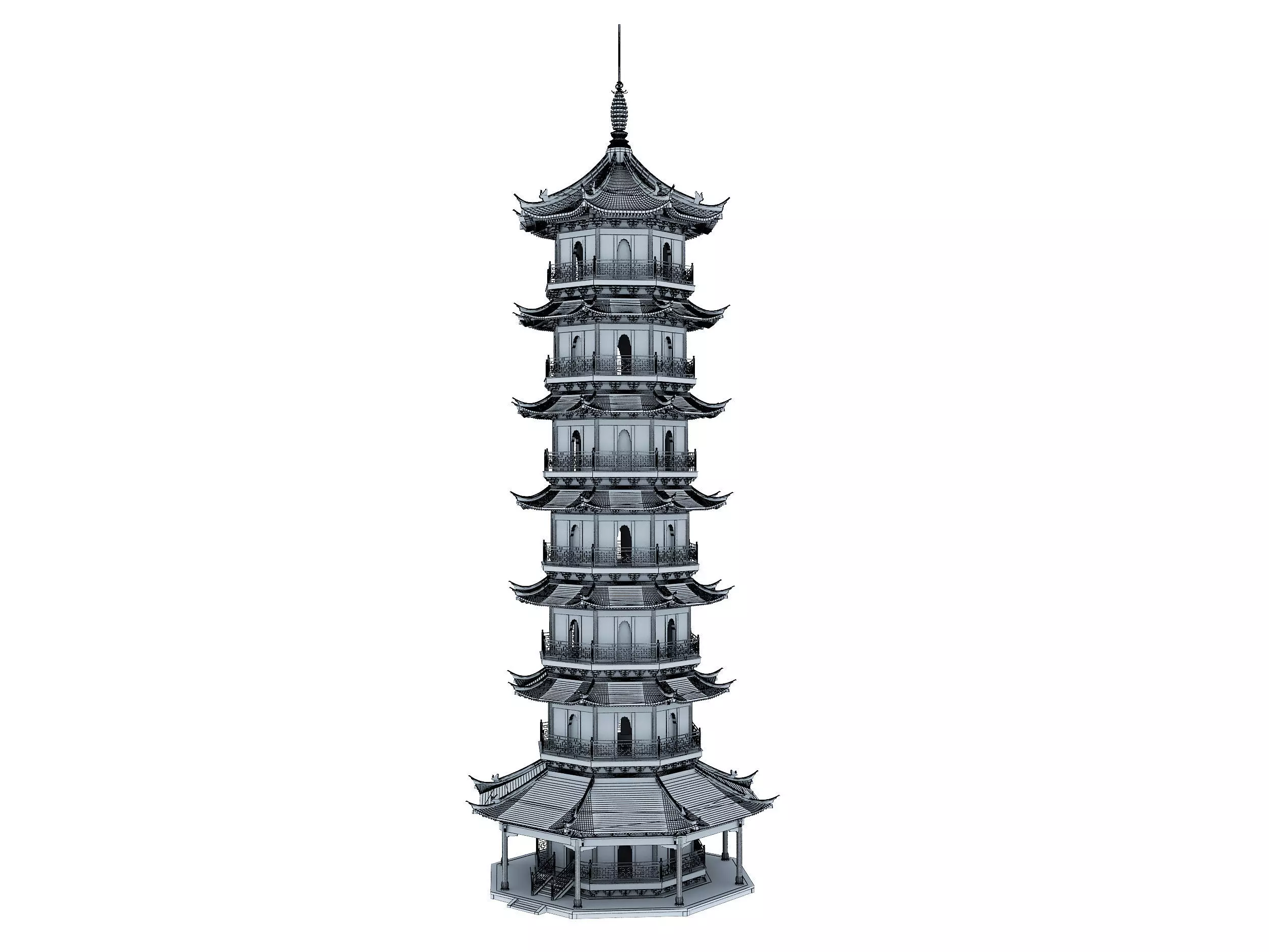 Chinese tower  Low-poly 3D model_10
