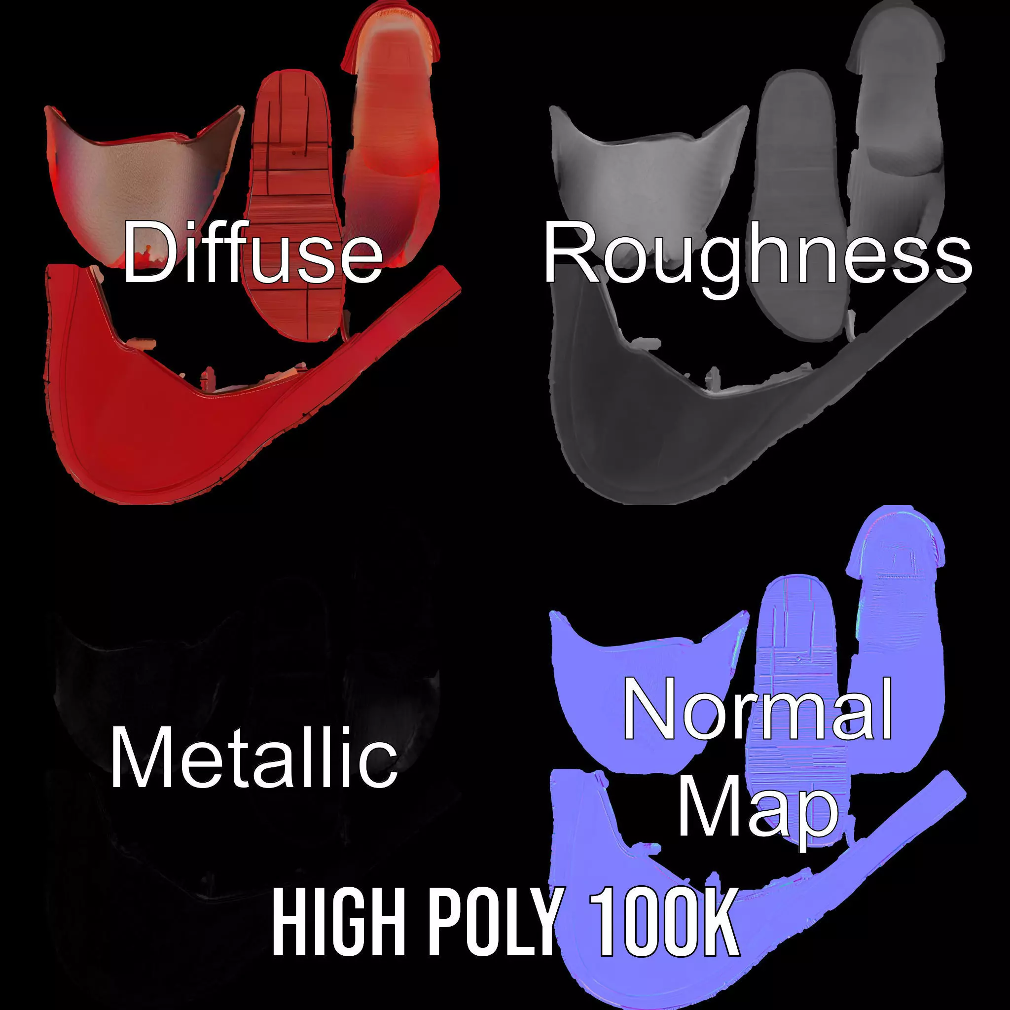 Red Leather Slipper model pack Low-poly 3D model_3