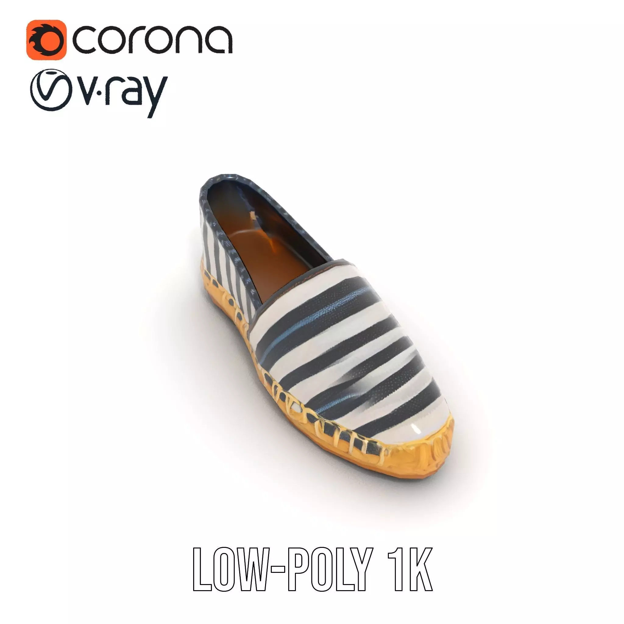 Striped Espadrille Shoe model pack Low-poly 3D model_16
