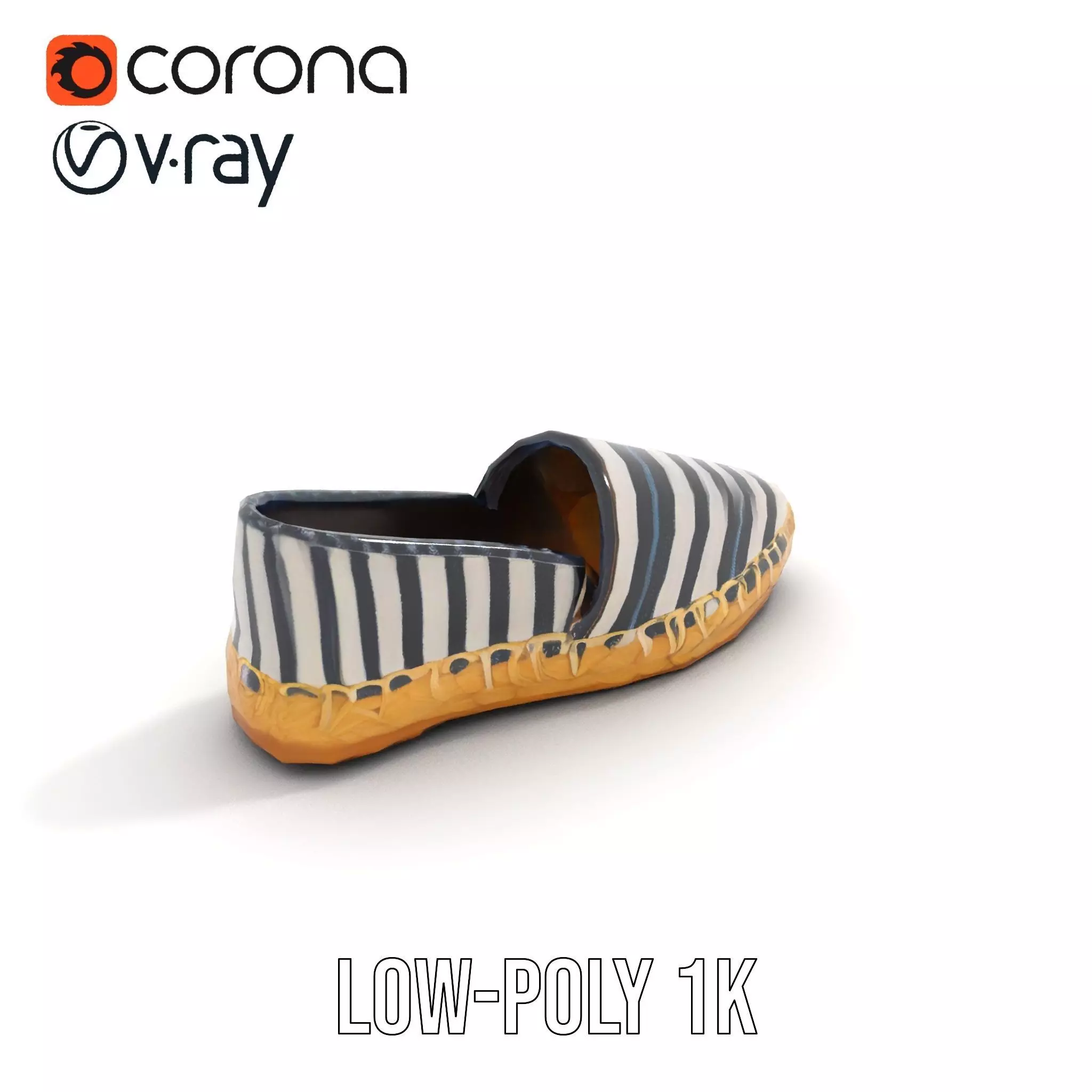 Striped Espadrille Shoe model pack Low-poly 3D model_19
