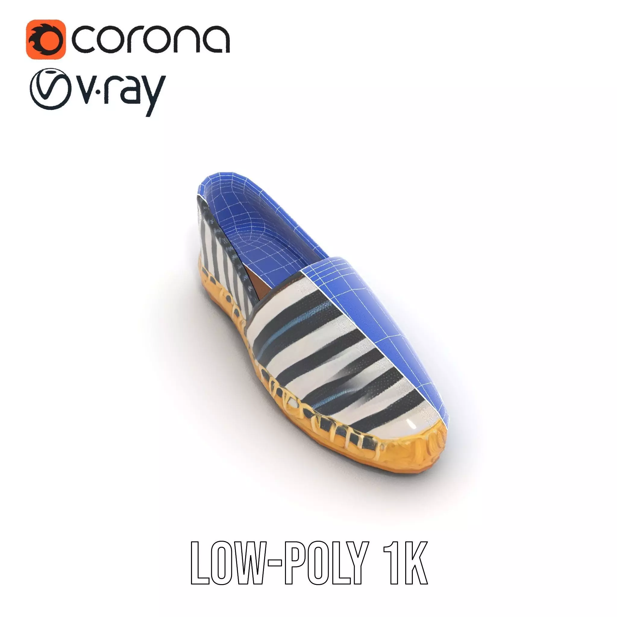 Striped Espadrille Shoe model pack Low-poly 3D model_25