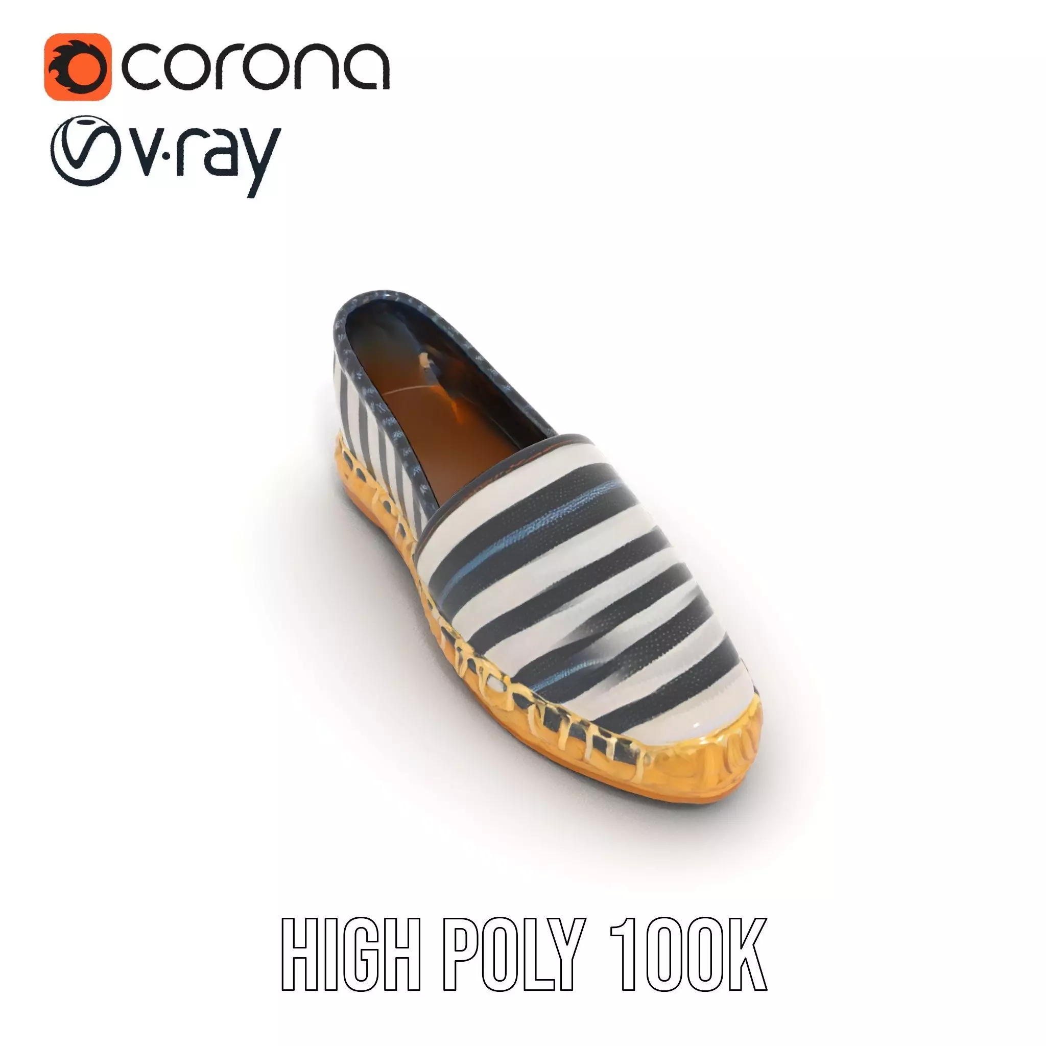 Striped Espadrille Shoe model pack Low-poly 3D model_31