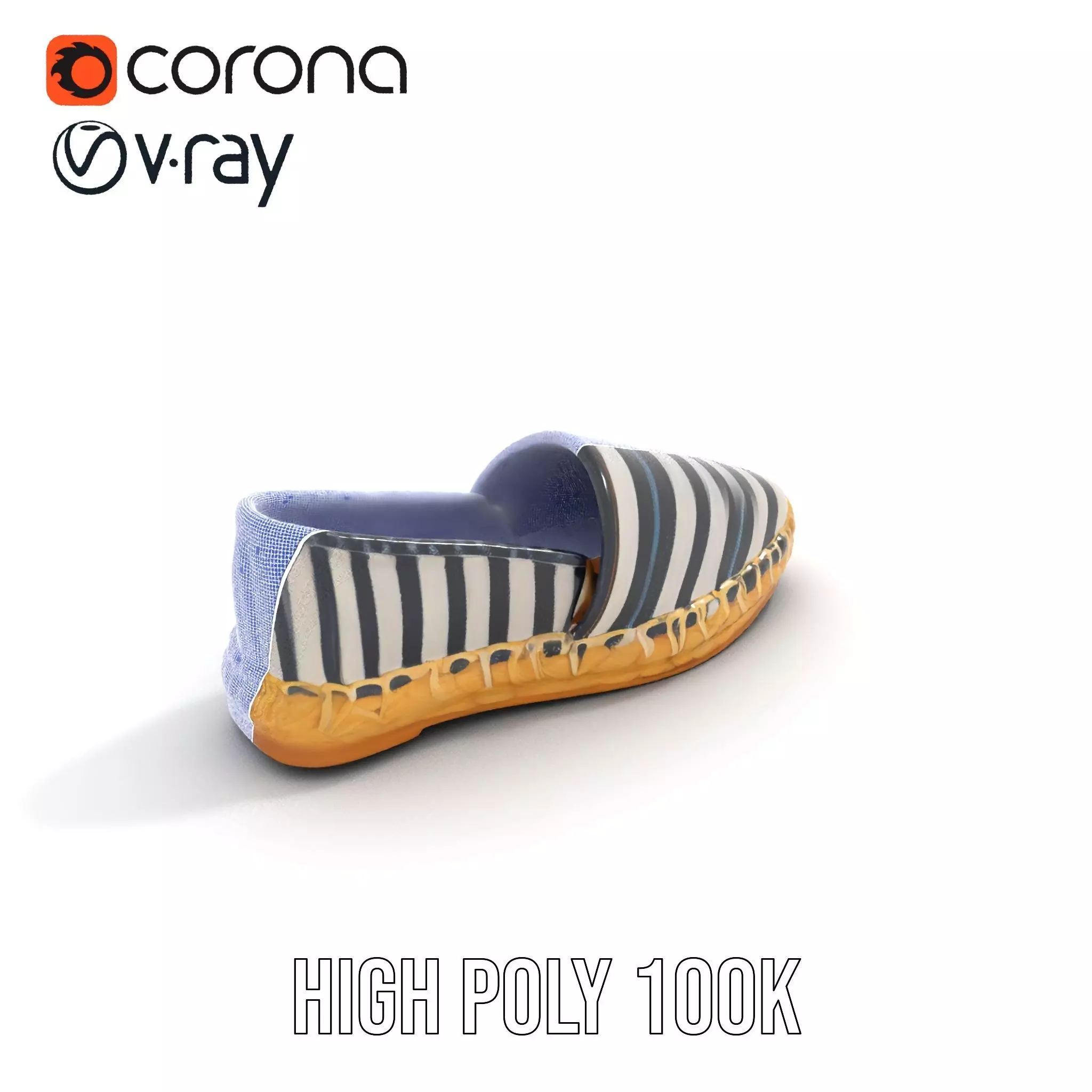 Striped Espadrille Shoe model pack Low-poly 3D model_17