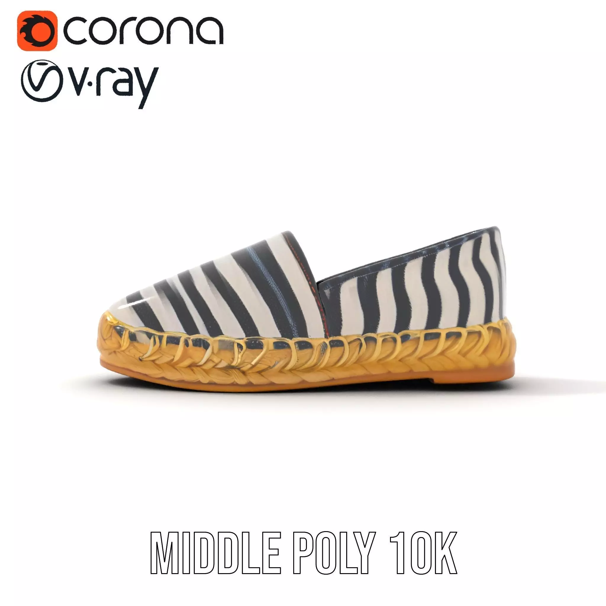 Striped Espadrille Shoe model pack Low-poly 3D model_5