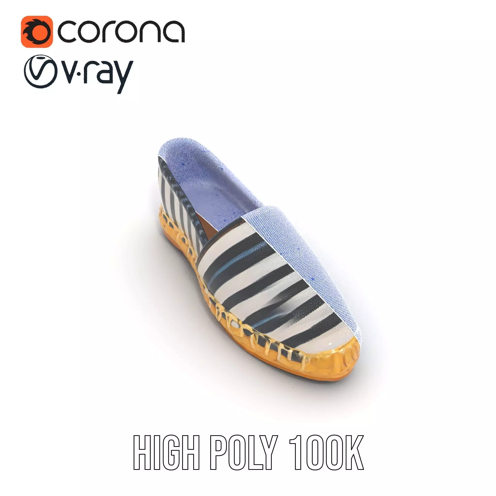 Striped Espadrille Shoe model pack Low-poly 3D model_33
