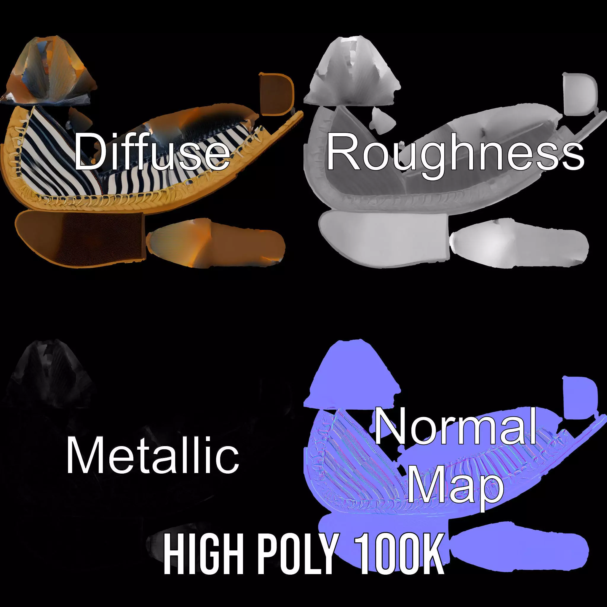 Striped Espadrille Shoe model pack Low-poly 3D model_3