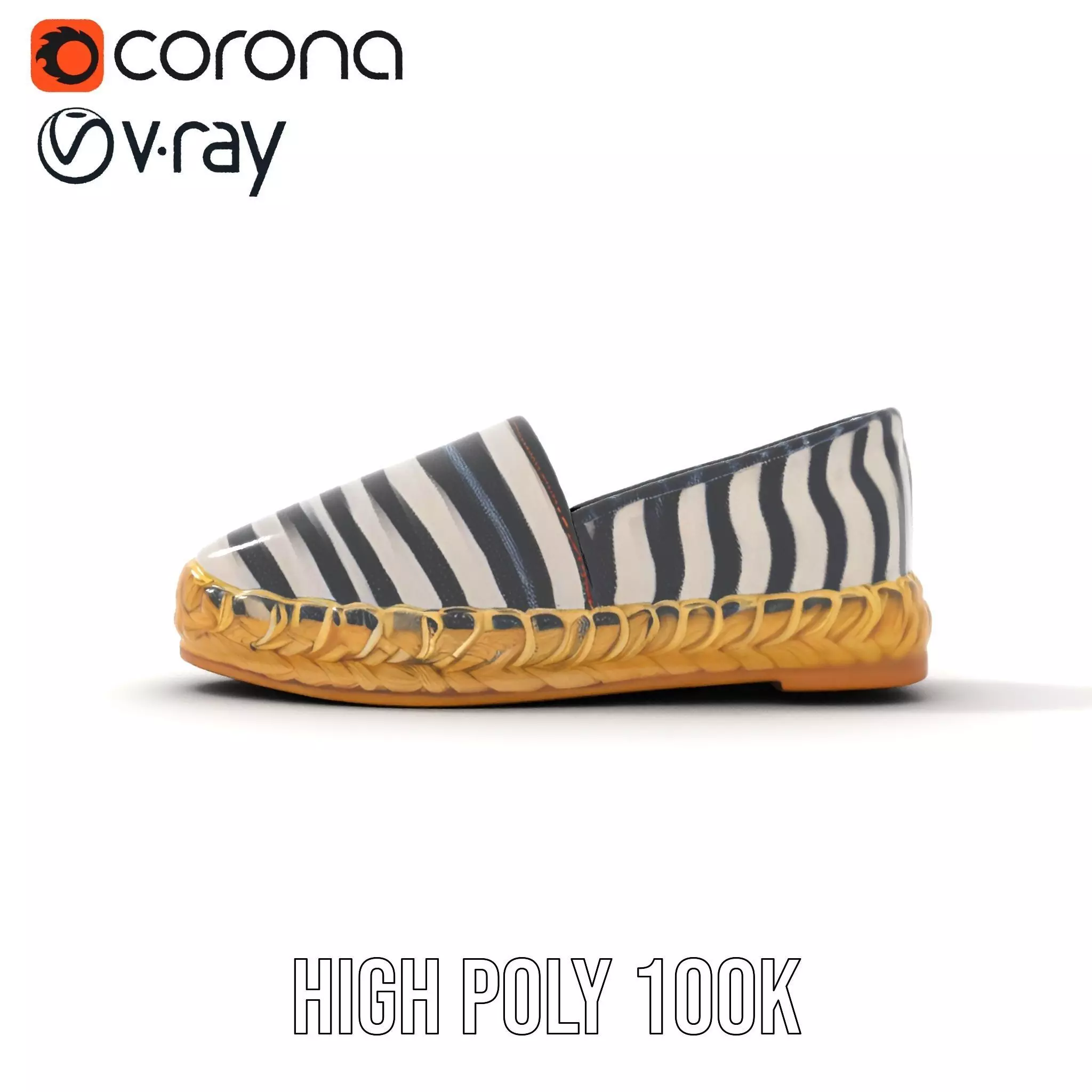 Striped Espadrille Shoe model pack Low-poly 3D model_28