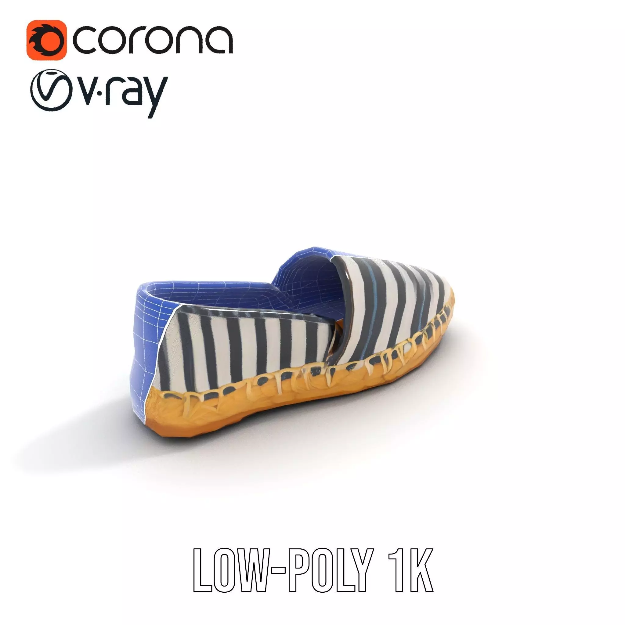 Striped Espadrille Shoe model pack Low-poly 3D model_14