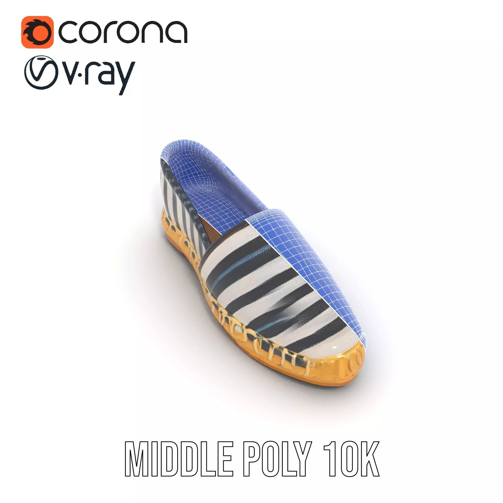 Striped Espadrille Shoe model pack Low-poly 3D model_29