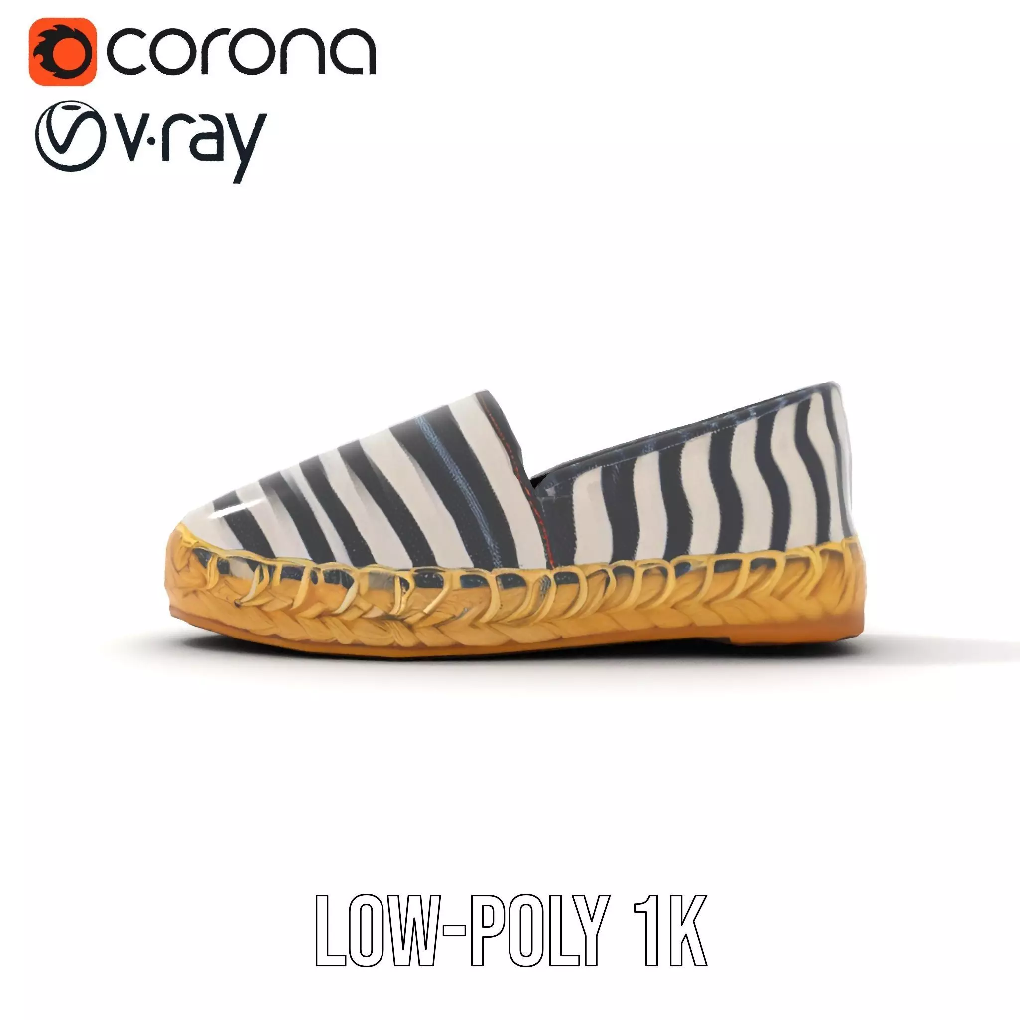 Striped Espadrille Shoe model pack Low-poly 3D model_22