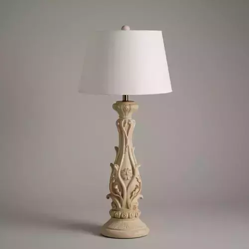 Luxe Carved Wooden Lamp with Elegant Floral Detailing