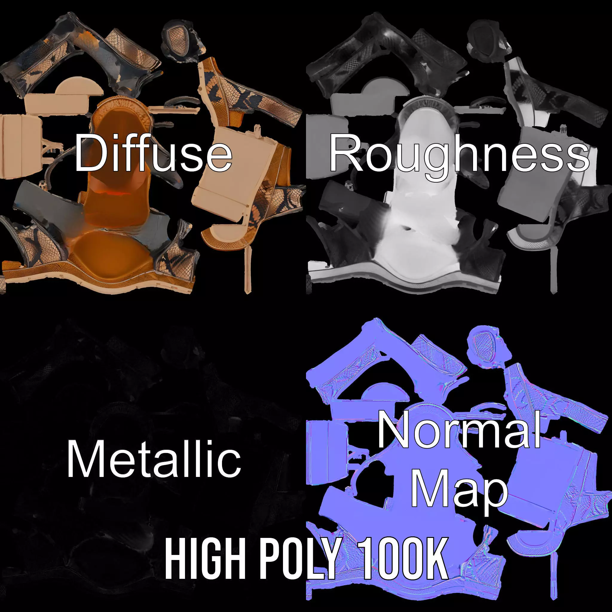 Snake Pattern Sandal model pack Low-poly 3D model_3