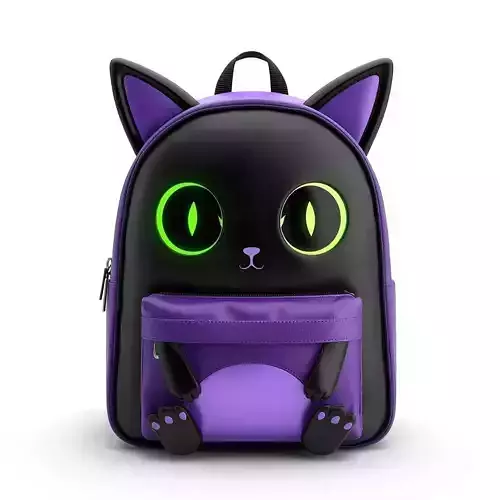 Glowing Cat Face Backpack - Purple Black Neon Style 3D Model