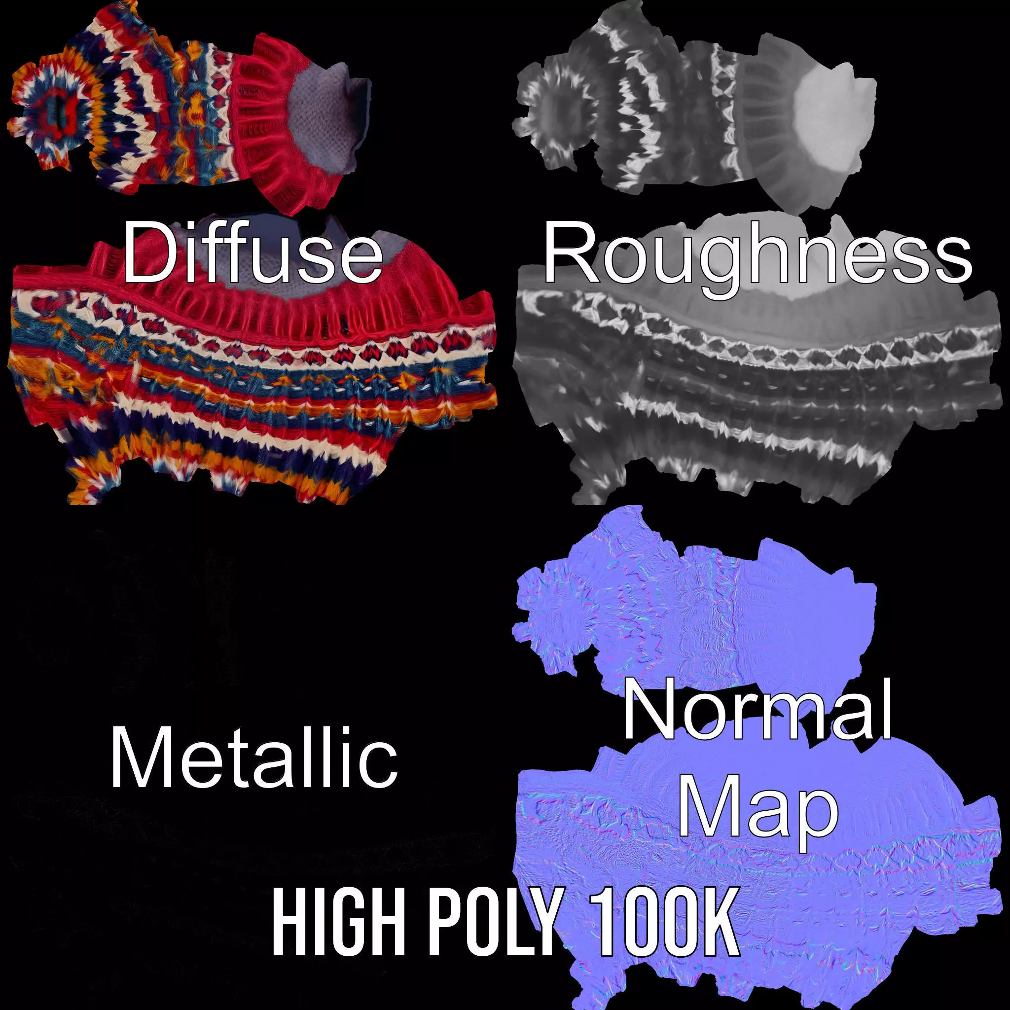 Colorful Knitted Beanie model pack Low-poly 3D model_3